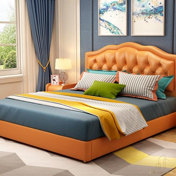 giường bọc da màu cam trẻ trung, ấn tượng